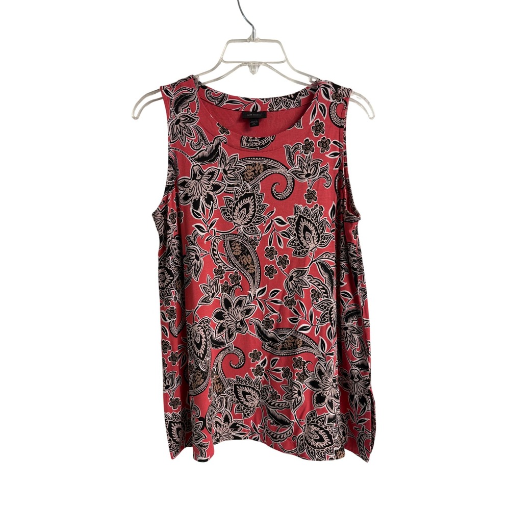 J. Jill Wearever Sleeveless Paisley Tank Top Coral Pink Black Petite Medium